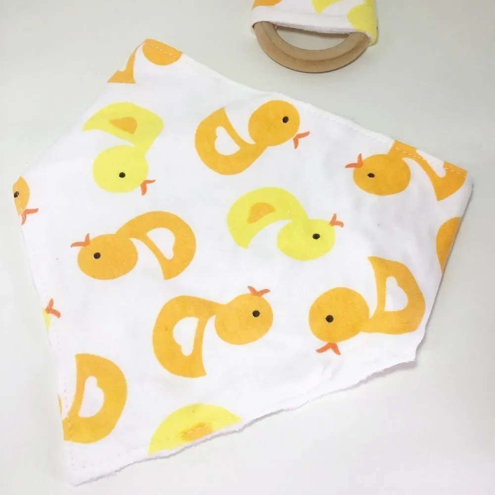 HONEY BABY Bib + Wooden Bunny Toy Duck Printed Gift Set